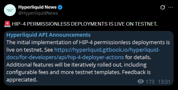 HyperLiquid Official Tweet HyperLiquid Official Tweet
