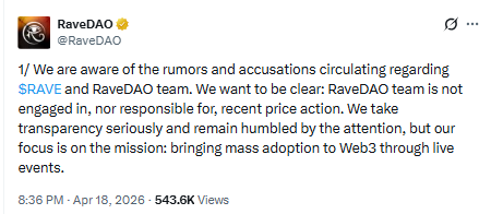 RaveDAO response denying insider allegations
