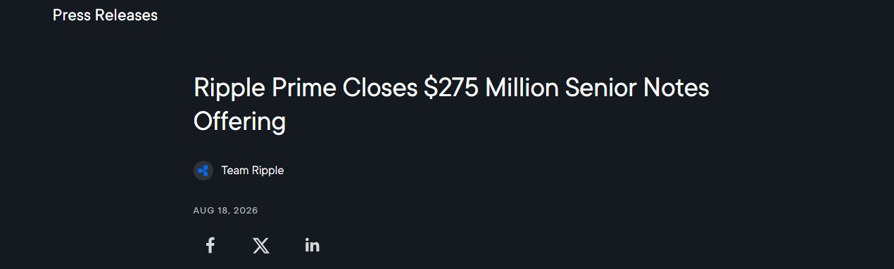 Ripple Prime $275M Notes Deal Ripple Prime $275M Notes Deal
