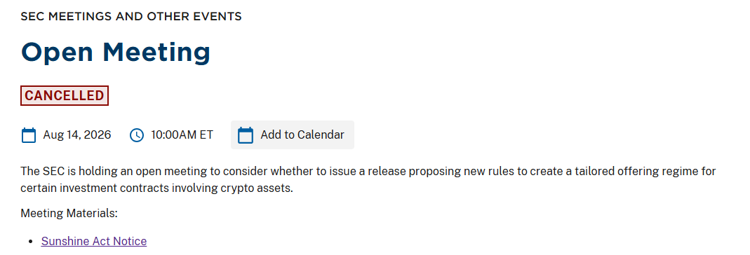 why did the SEC cancel the crypto meeting