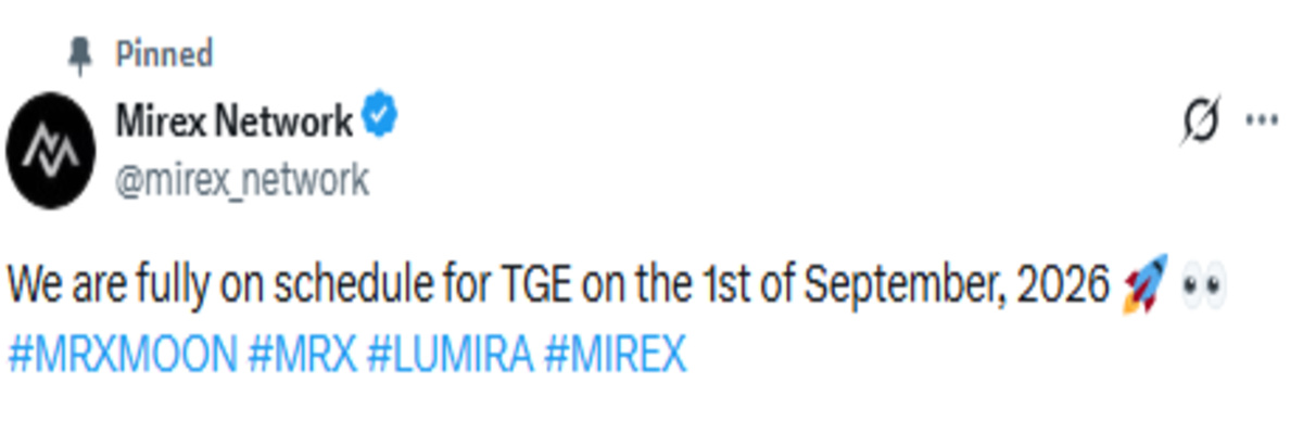 Official Mirex Network post screenshot for TGE date