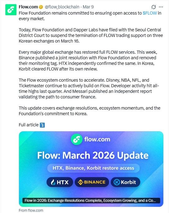 Flow Foundation update on exchange support and ecosystem growth