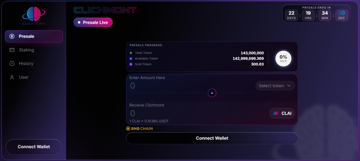 Clichmont AI Presale page Clichmont AI Presale page