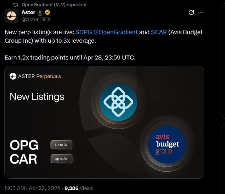 OpenGradient Aster Listing