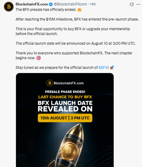 BlockchainFX launch date BFX presale ends 