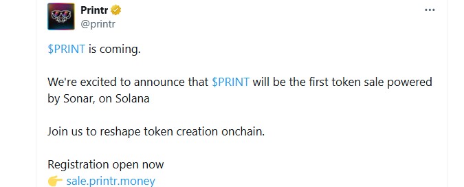 Printr PRINT Token Community Sale
