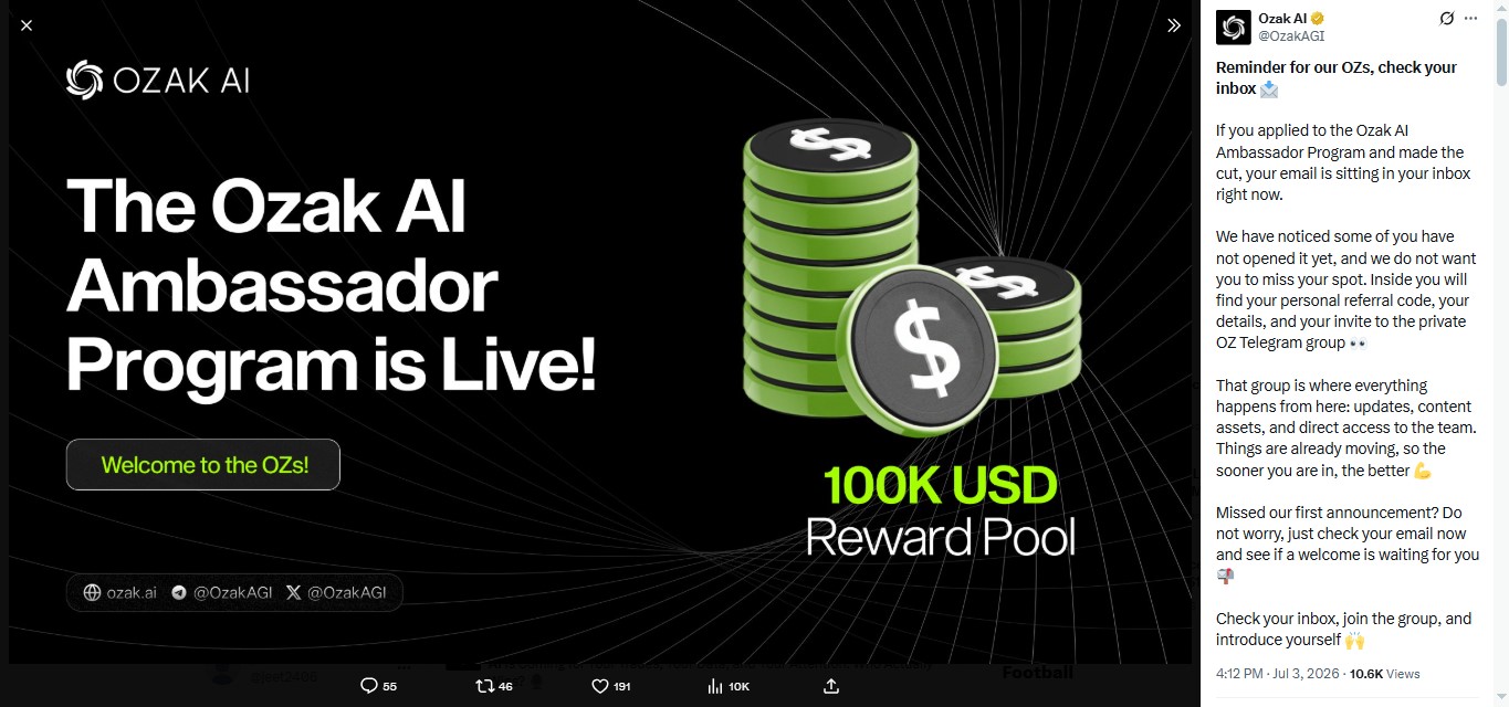 Ozak AI Listing ambassador update Ozak AI Listing ambassador update