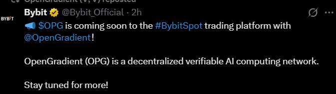 Bybit will list OpenGradient (OPG)