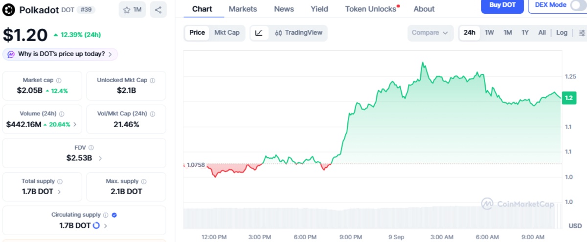 CoinMarketCap chart showing Dot price and details 