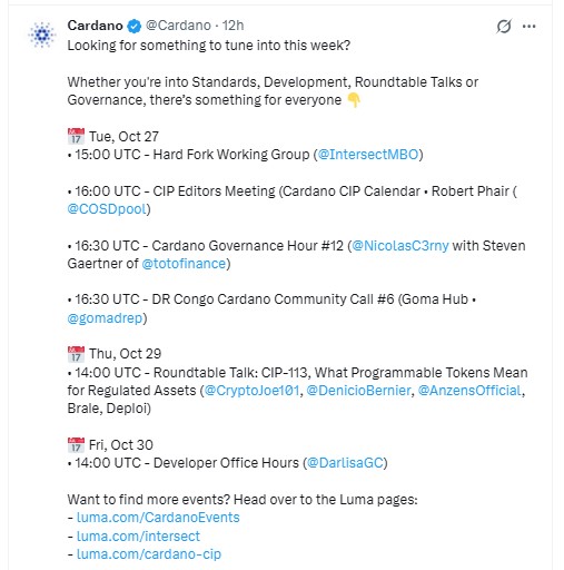 Cardano official event schedule Cardano official event schedule