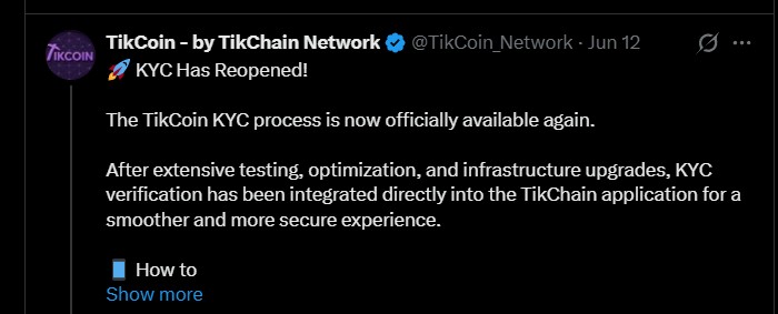 Tikcoin Network KYC Update
