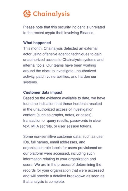 Chainalysis Official Statement Chainalysis Official Statement