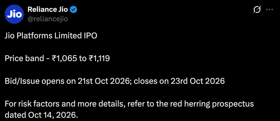 Reliance Jio official tweet