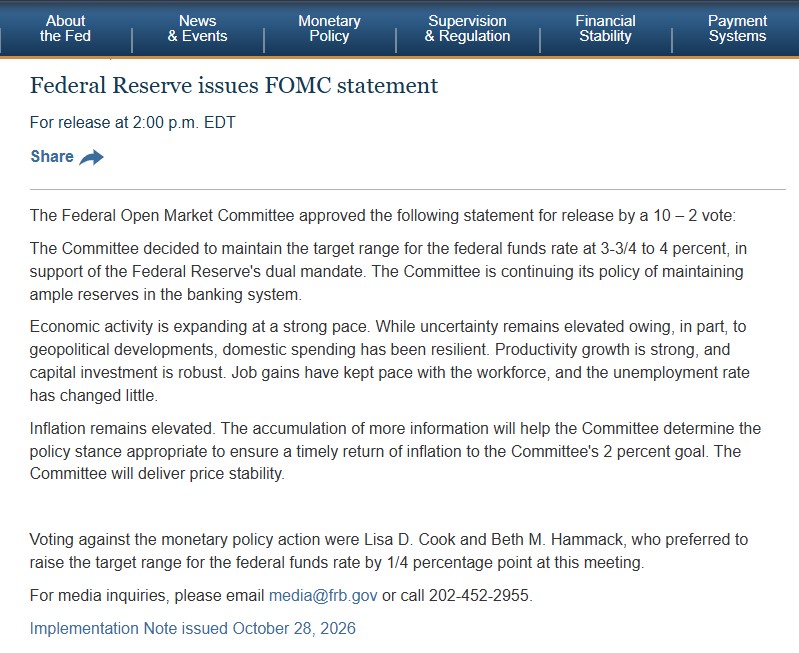 Federal Reserve Statement Federal Reserve Statement