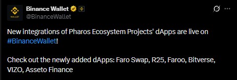 Binance Wallet Adds Six New Pharos