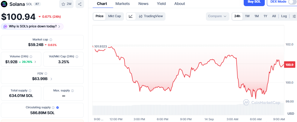 CoinMarketCap Chart showing Solana price and details CoinMarketCap Chart showing Solana price and details