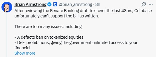 Coinbase CEO Brian Armstrong's Comments