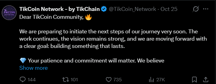 Tikcoin Network target delayed twice Tikcoin Network target delayed twice