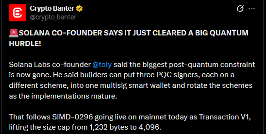 Crypto Banter X Post showing update
