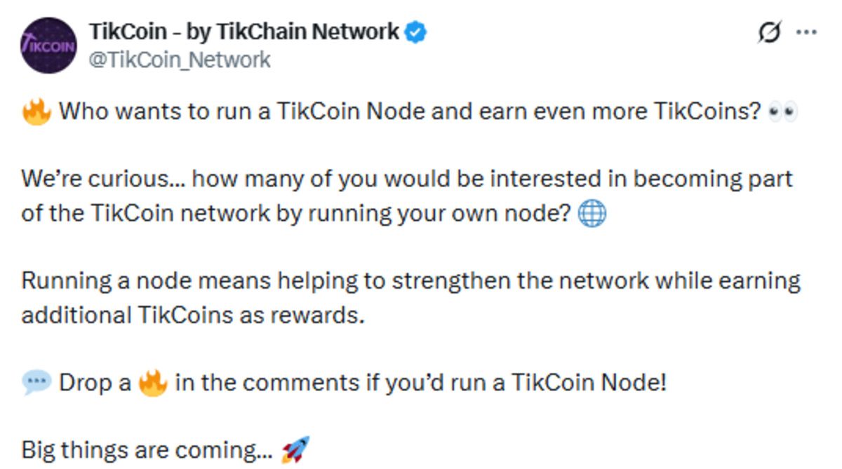 Official TikCoin X post screenshot shwing Tikcoins update Official TikCoin X post screenshot shwing Tikcoins update