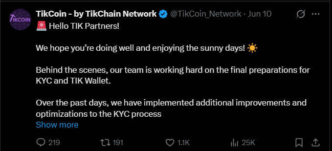 TikCoin KYC reopen now active TikCoin KYC reopen now active