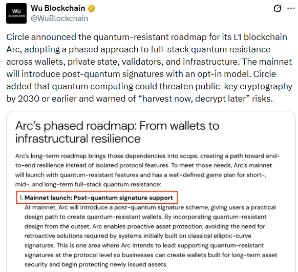 Circle Arc quantum-resistant roadmap and wallet security plan