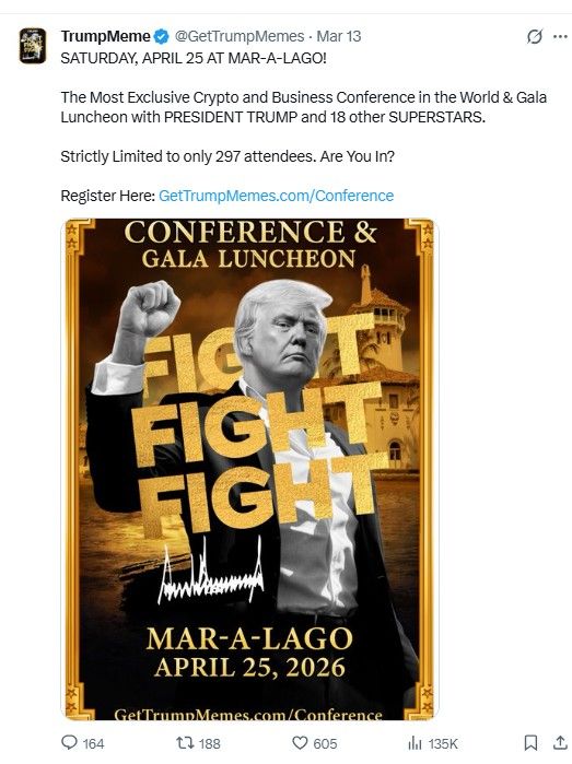 Official Trump Price Prediction catalyst Mar a Lago crypto conference tweet announcement