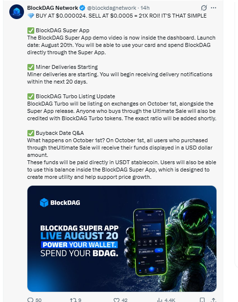 BlockDAG Super App launch and Turbo listing announcement