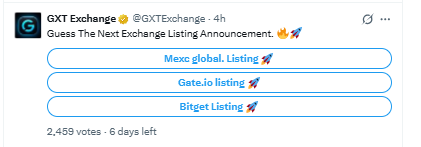 GXT Exchange community poll asking users to predict the next exchange listing