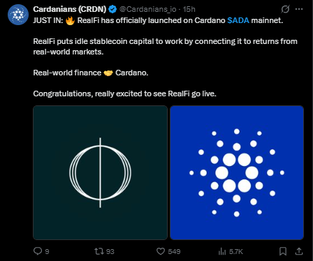 Cardano News Today: RealFi Mainnet Launch Cardano News Today: RealFi Mainnet Launch