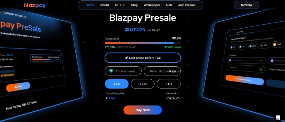 Bazpay presale dashboard on official website