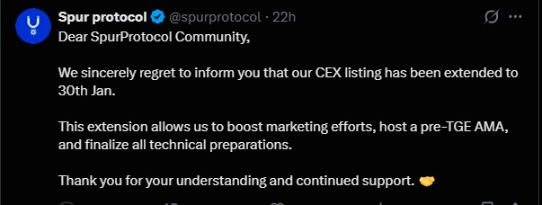 Spur protocol Listing Date Delay To Jan 30 Spur protocol Listing Date Delay To Jan 30