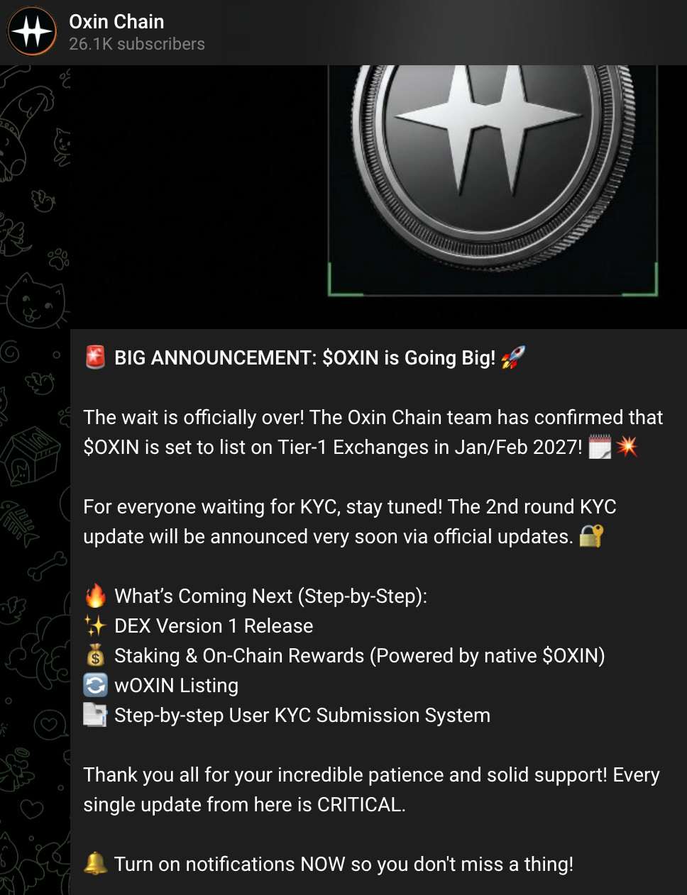 Oxin Chain Official Telegram Post Oxin Chain Official Telegram Post