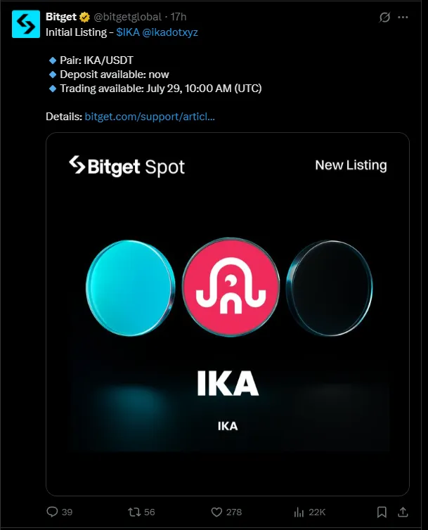 IKA listing on Bitget IKA listing on Bitget