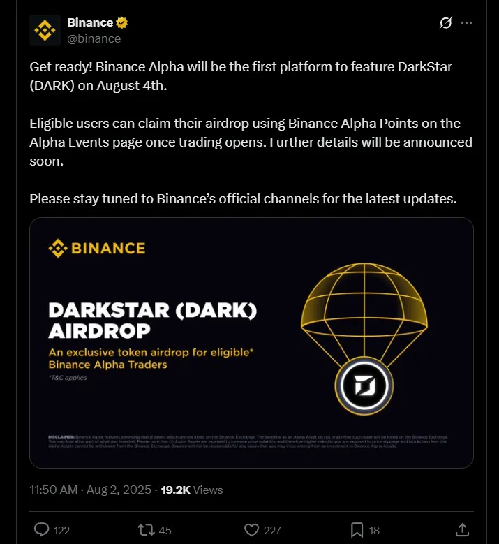 Binance Alpha listing DARK Binance Alpha listing DARK