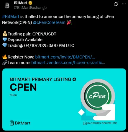 cPen Bitmart Listing announcement cPen Bitmart Listing announcement