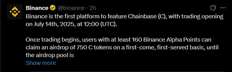 $C Listing on Binance