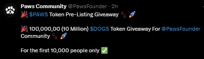 Paws Token Pre-Listing Giveaway