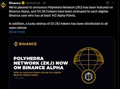 Polyhedra Airdrop Binance Listing