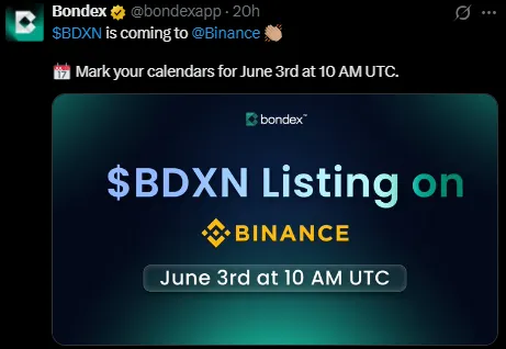 Bondex listing on Binance