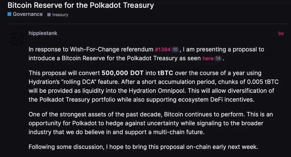 Polkadot Wants Bitcoin Reserve in Treasury
