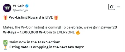 W Coin Listing