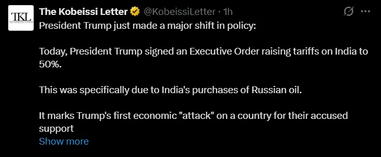 Trump Tariff on India Rise 50%