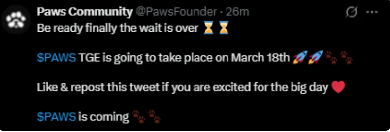 PAWS Token Pre-Market Launch