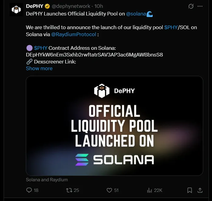 DePHY Liquidity Pool Live on Solana DePHY Liquidity Pool Live on Solana