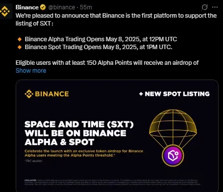 Space and Time Airdop Listing