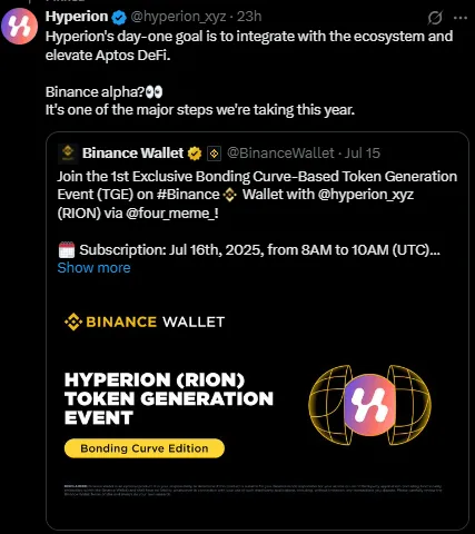 Hyperion curve TGE Binance Hyperion curve TGE Binance