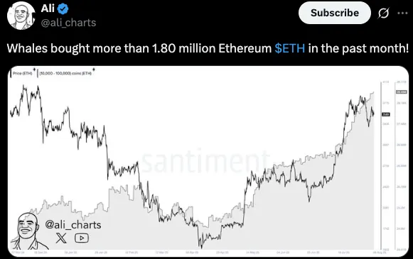 Whales Accumulate 1.8 Million Ethereum Rapidly