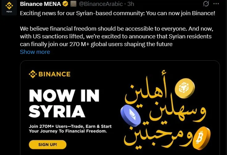 Binance Expands in Syria