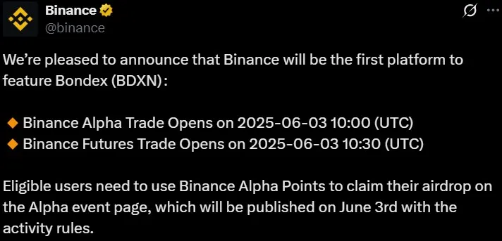 Bondex Listing Date on Binance